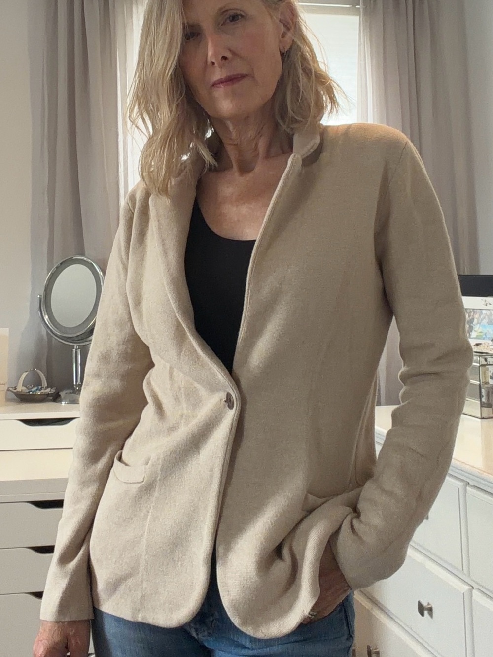 J. Crew Beige Single-Button Knit Blazer
